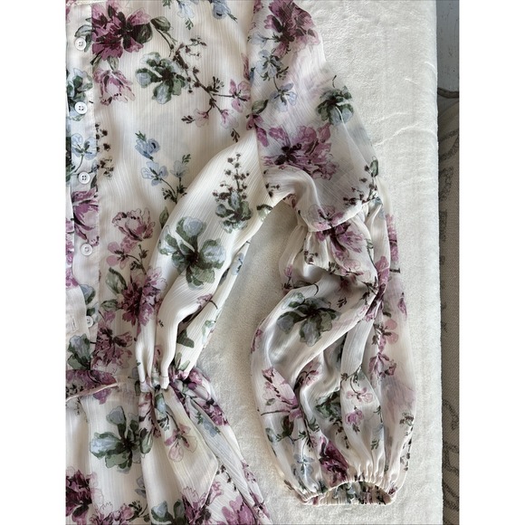 VICI Women's Floral Ruffle Tiered Mini Dress Sheer Long Sleeve Size M - Picture 3 of 11